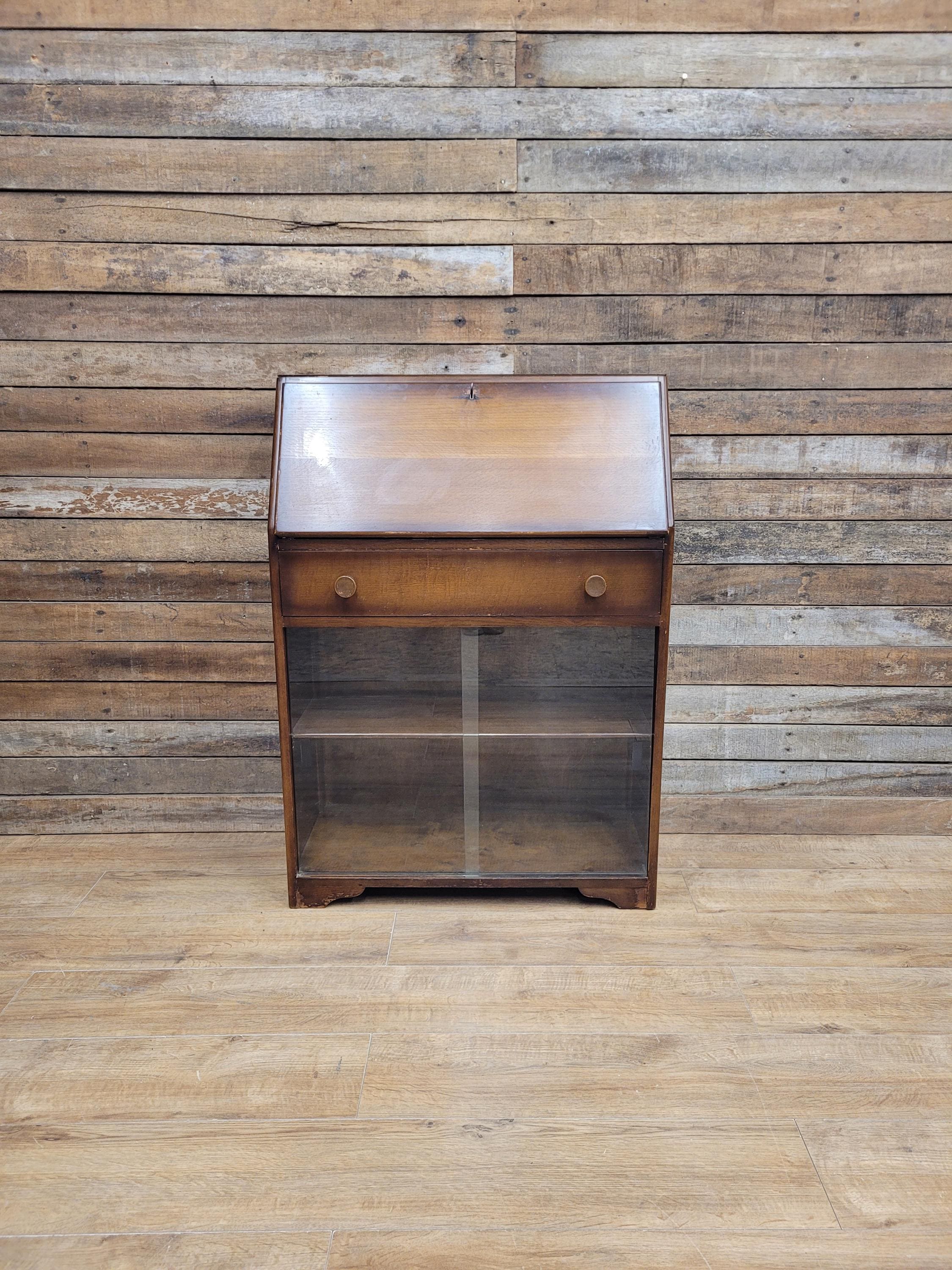 Vintage Jentique Glazed Bureau Desk Pigeon Hole Bookcase Mid Century Bureau