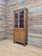 Oak Bookcase Display Cabinet Edwardian Glazed Adjustable Shelves Cupboard