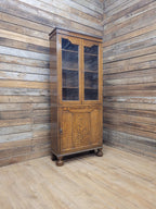 Oak Bookcase Display Cabinet Edwardian Glazed Adjustable Shelves Cupboard