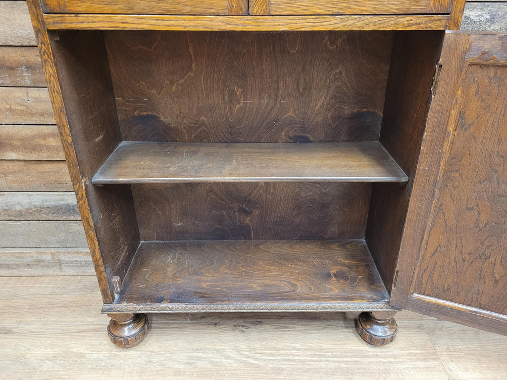 Oak Bookcase Display Cabinet Edwardian Glazed Adjustable Shelves Cupboard