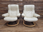 Pair Ekornes Stressless Mayfair Leather Recliners Classic Swivel Armchairs Cream