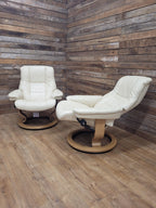 Pair Ekornes Stressless Mayfair Leather Recliners Classic Swivel Armchairs Cream