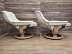 Pair Ekornes Stressless Mayfair Leather Recliners Classic Swivel Armchairs Cream