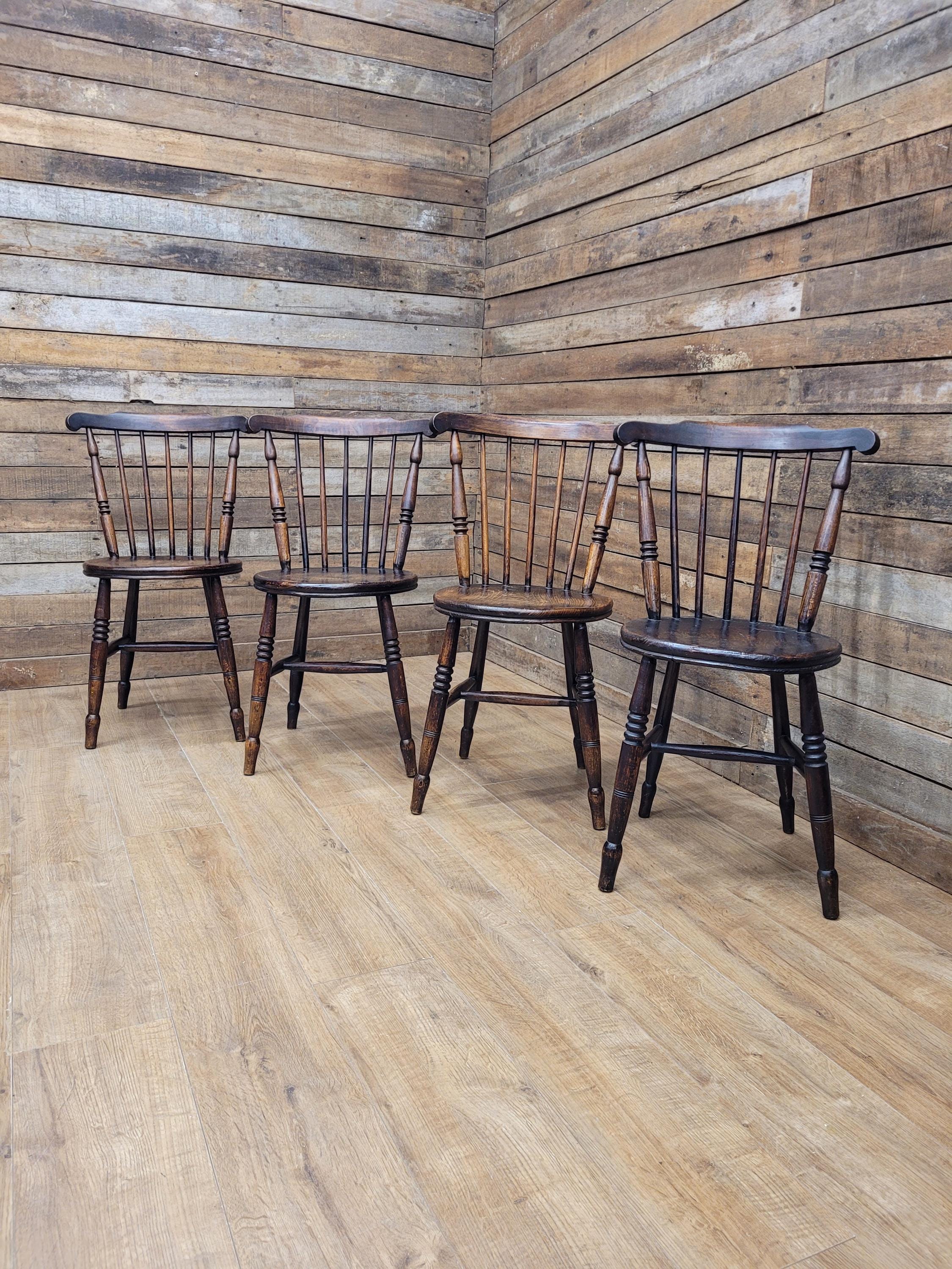 Four Victorian Elm Penny Seat Windsor Dining Chairs