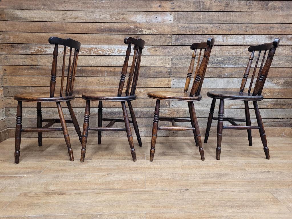 Four Victorian Elm Penny Seat Windsor Dining Chairs