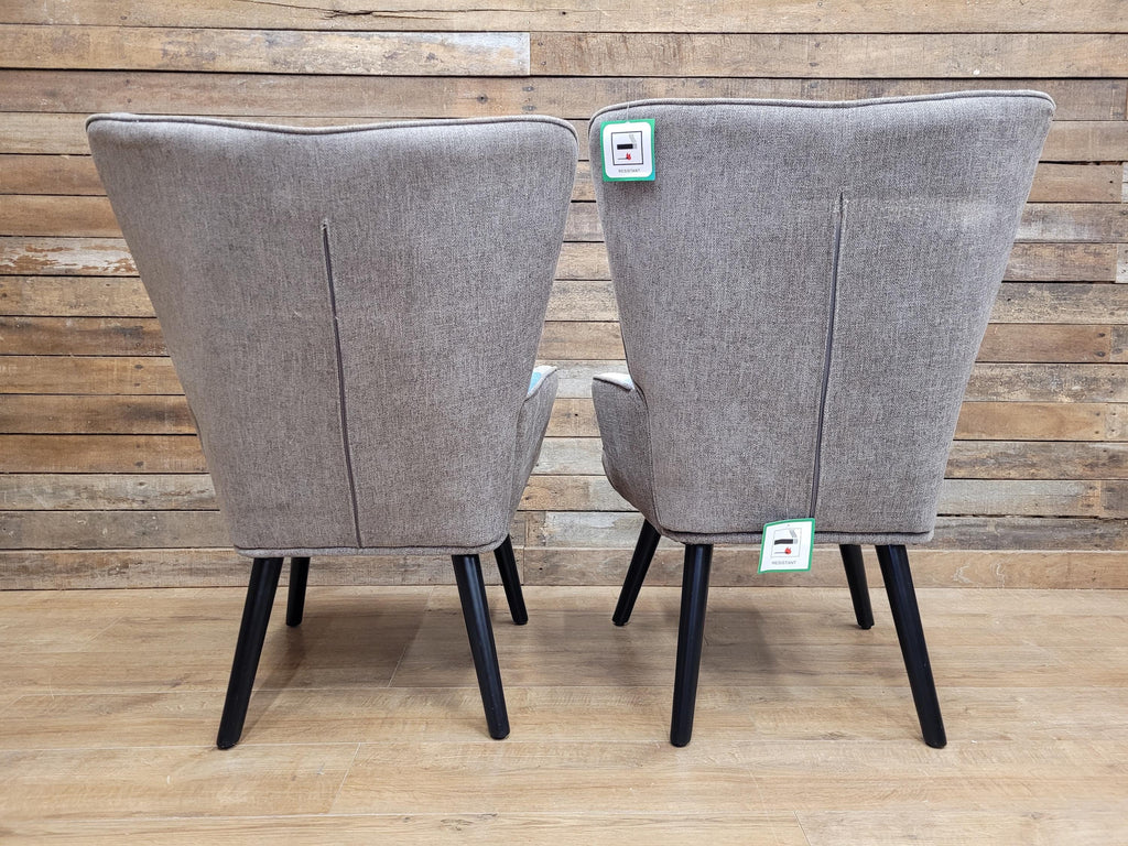 Pair Patchwork Fabric Wingback Armchairs With Matching Footstools Accent Chairs