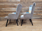 Pair Patchwork Fabric Wingback Armchairs With Matching Footstools Accent Chairs