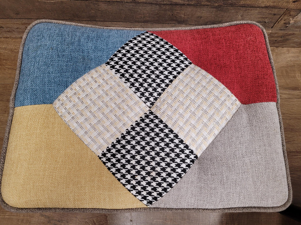 Pair Patchwork Fabric Wingback Armchairs With Matching Footstools Accent Chairs