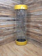 Vintage Glass Display Cabinet Illuminated Curved Lockable On Casters Yellow