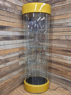 Vintage Glass Display Cabinet Illuminated Curved Lockable On Casters Yellow
