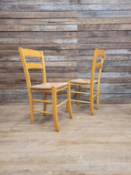 Pair Chairs Beech Country Ladder Back Rush Seat Rustic Country House Style