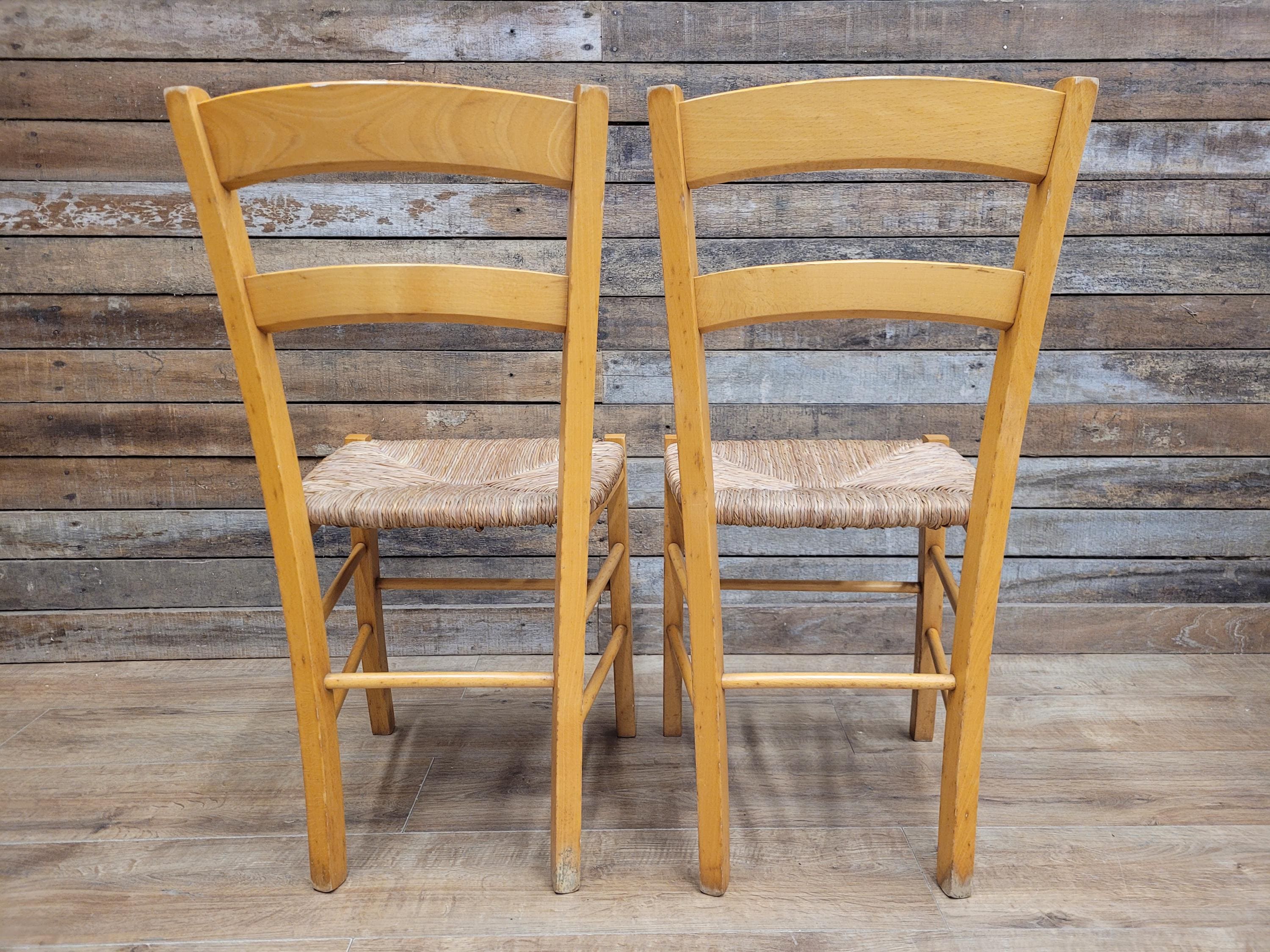 Pair Chairs Beech Country Ladder Back Rush Seat Rustic Country House Style