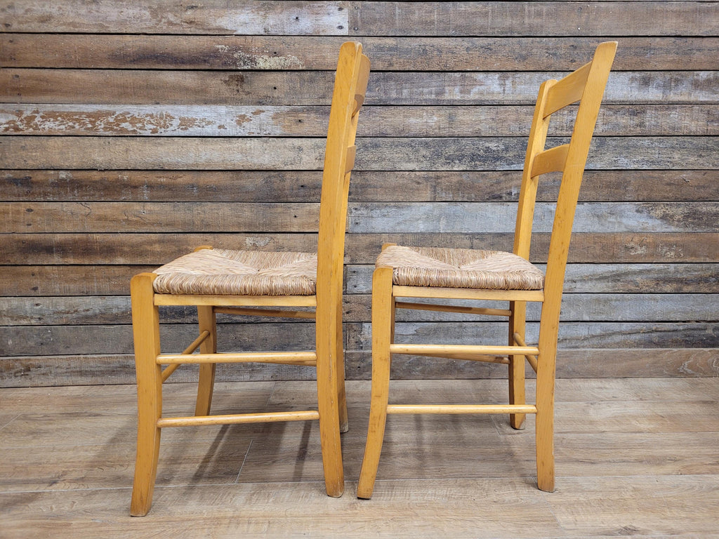 Pair Chairs Beech Country Ladder Back Rush Seat Rustic Country House Style