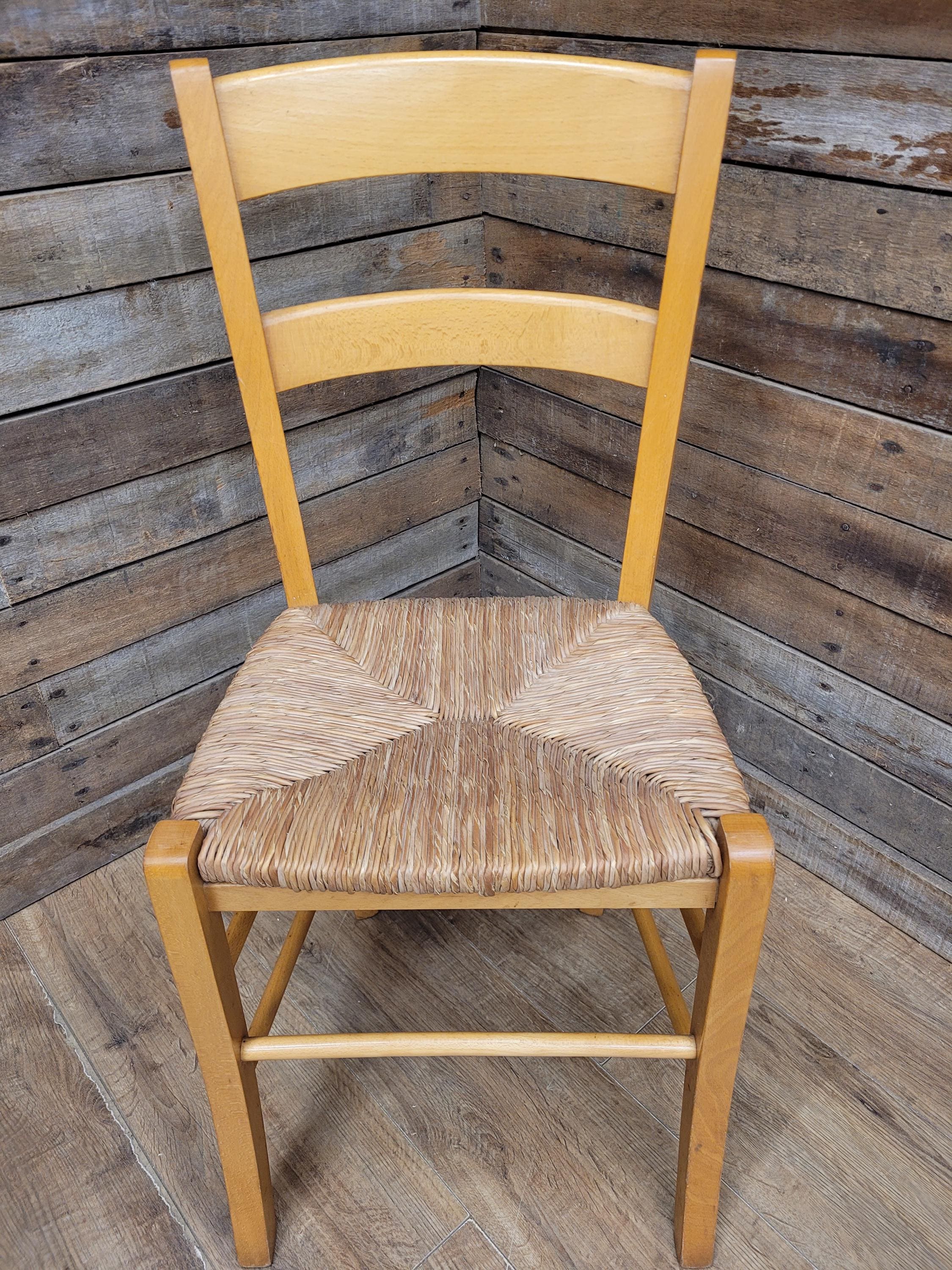 Pair Chairs Beech Country Ladder Back Rush Seat Rustic Country House Style