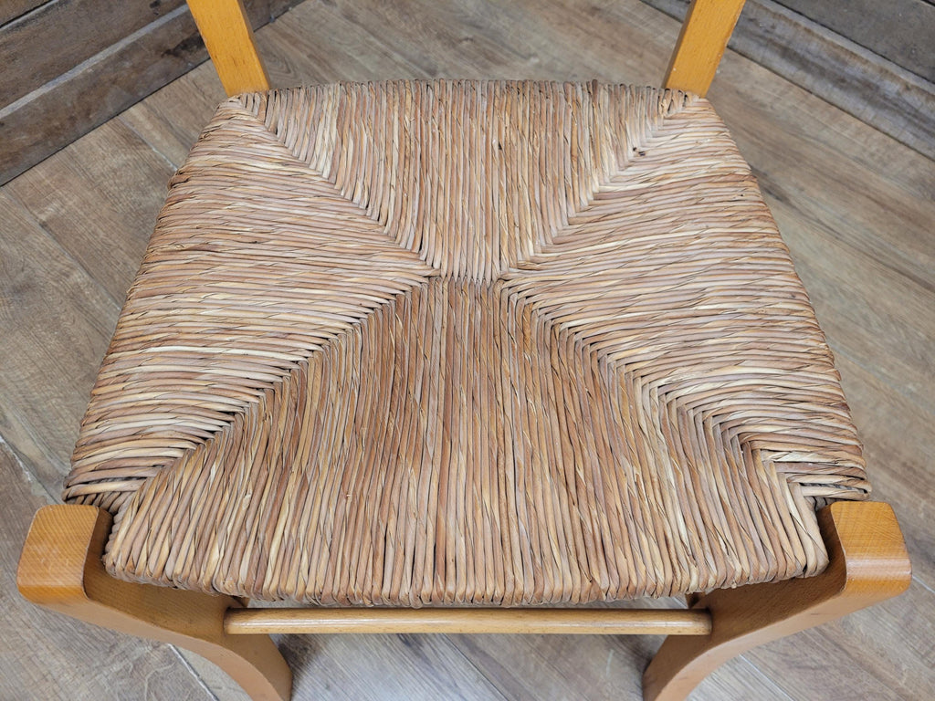 Pair Chairs Beech Country Ladder Back Rush Seat Rustic Country House Style
