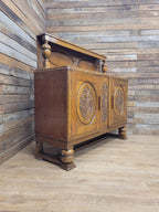 Vintage Sideboard Oak Jacobean Revival Carved Two Door Drinks Cabinet