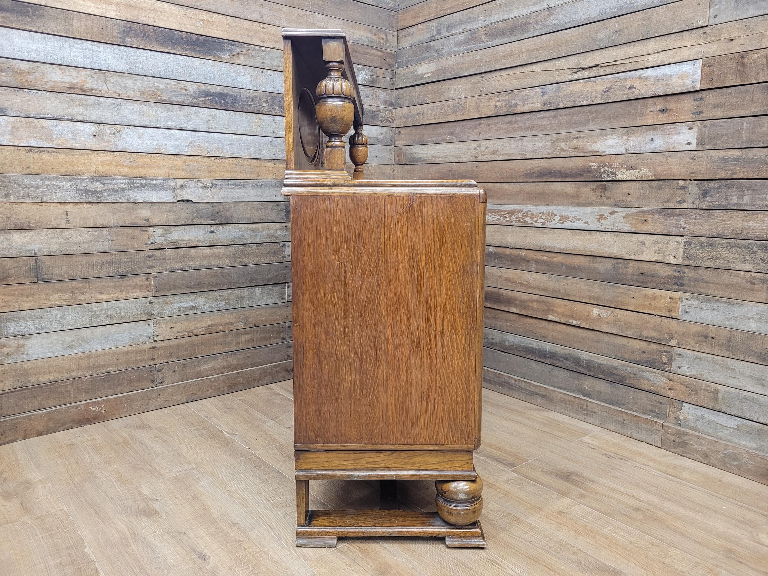 Vintage Sideboard Oak Jacobean Revival Carved Two Door Drinks Cabinet