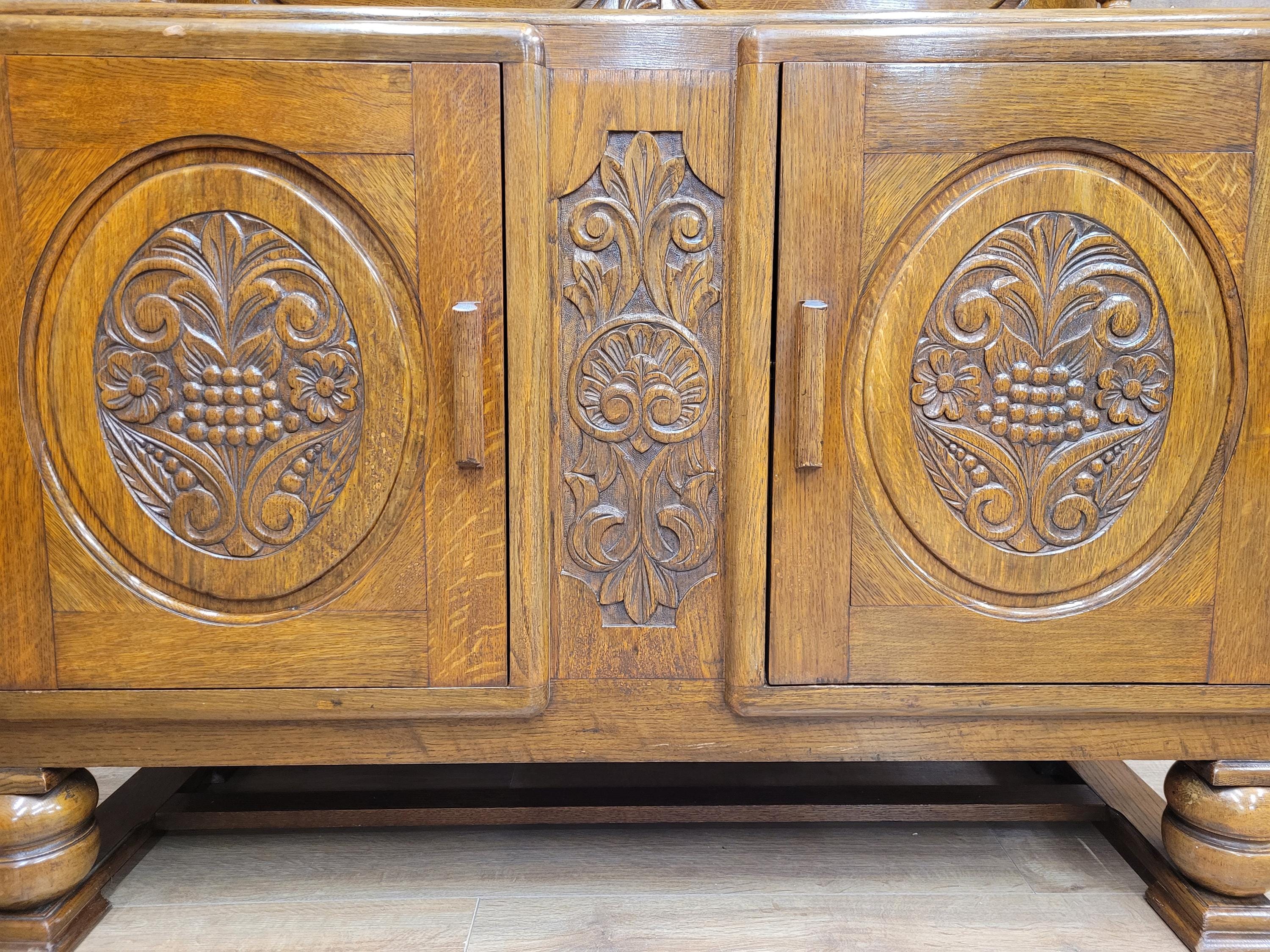Vintage Sideboard Oak Jacobean Revival Carved Two Door Drinks Cabinet