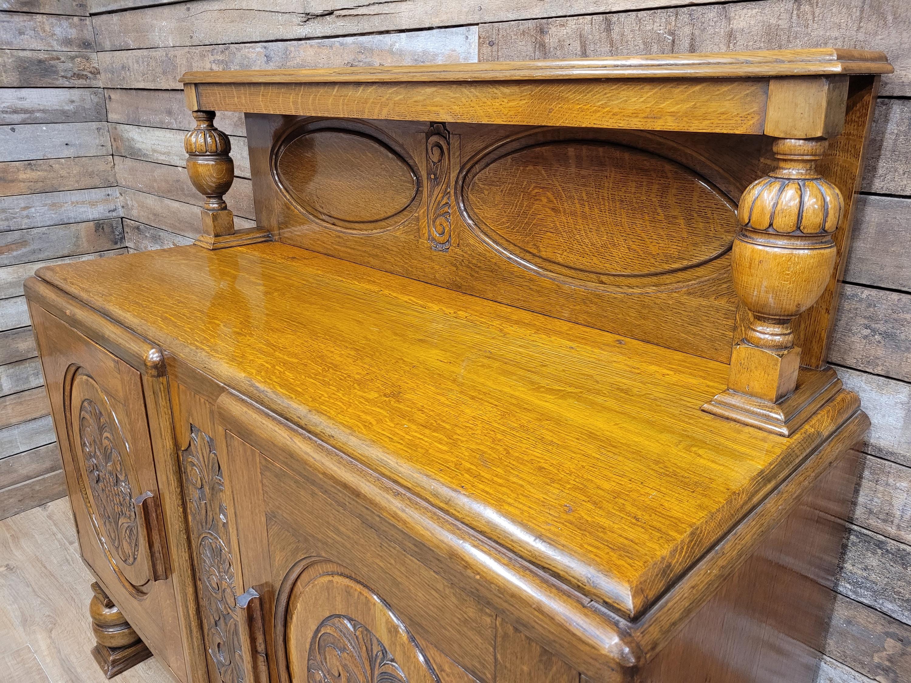 Vintage Sideboard Oak Jacobean Revival Carved Two Door Drinks Cabinet
