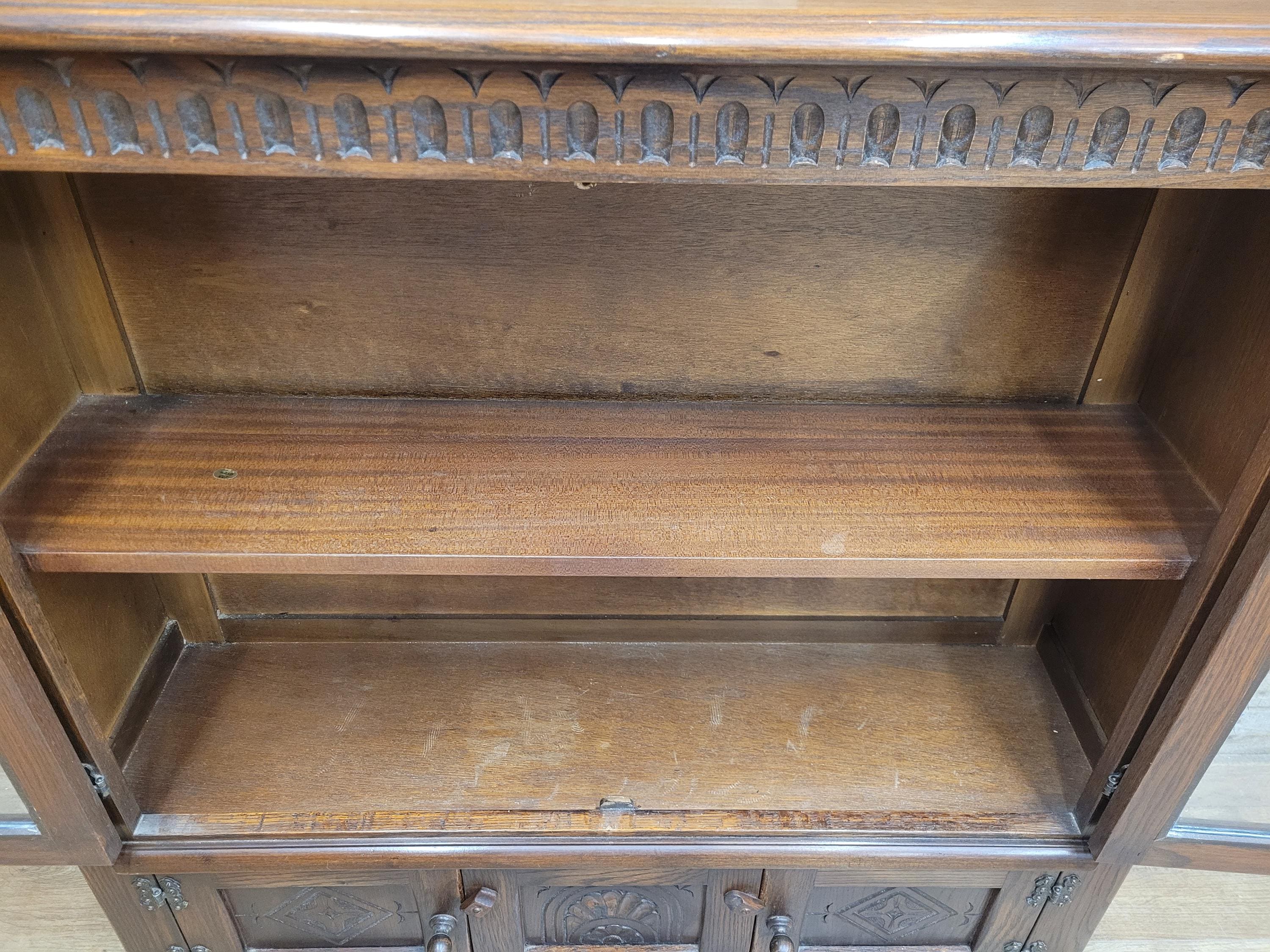 Bevan Funnell Display Cabinet Oak Reprodux Leaded Glass Vintage