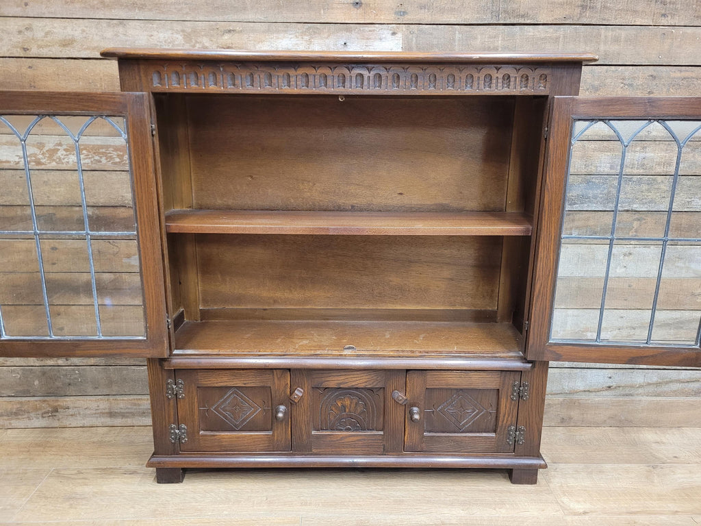 Bevan Funnell Display Cabinet Oak Reprodux Leaded Glass Vintage