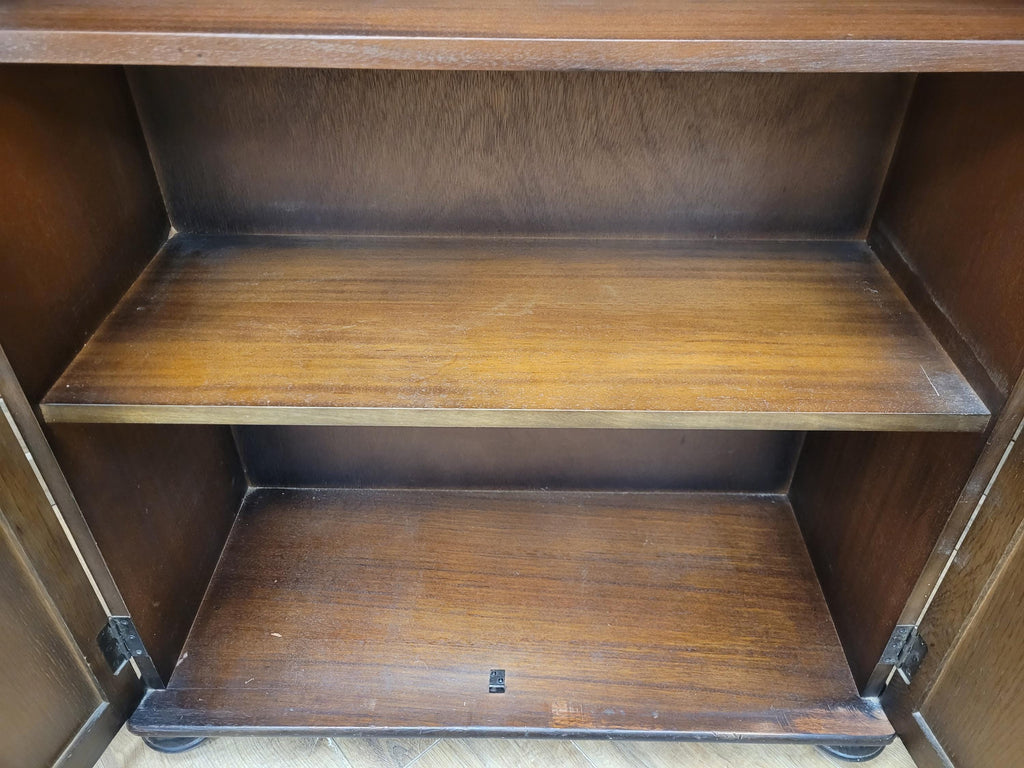 Oak Glazed Bookcase Leaded Glass Jacobean Revival Linen Fold Cabinet