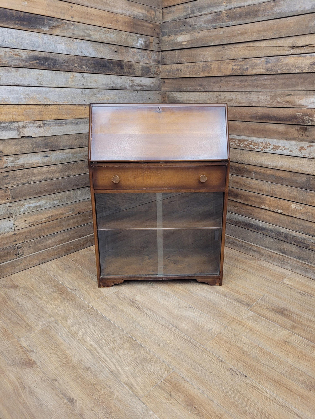 Vintage Jentique Glazed Bureau Desk Pigeon Hole Bookcase Mid Century Bureau