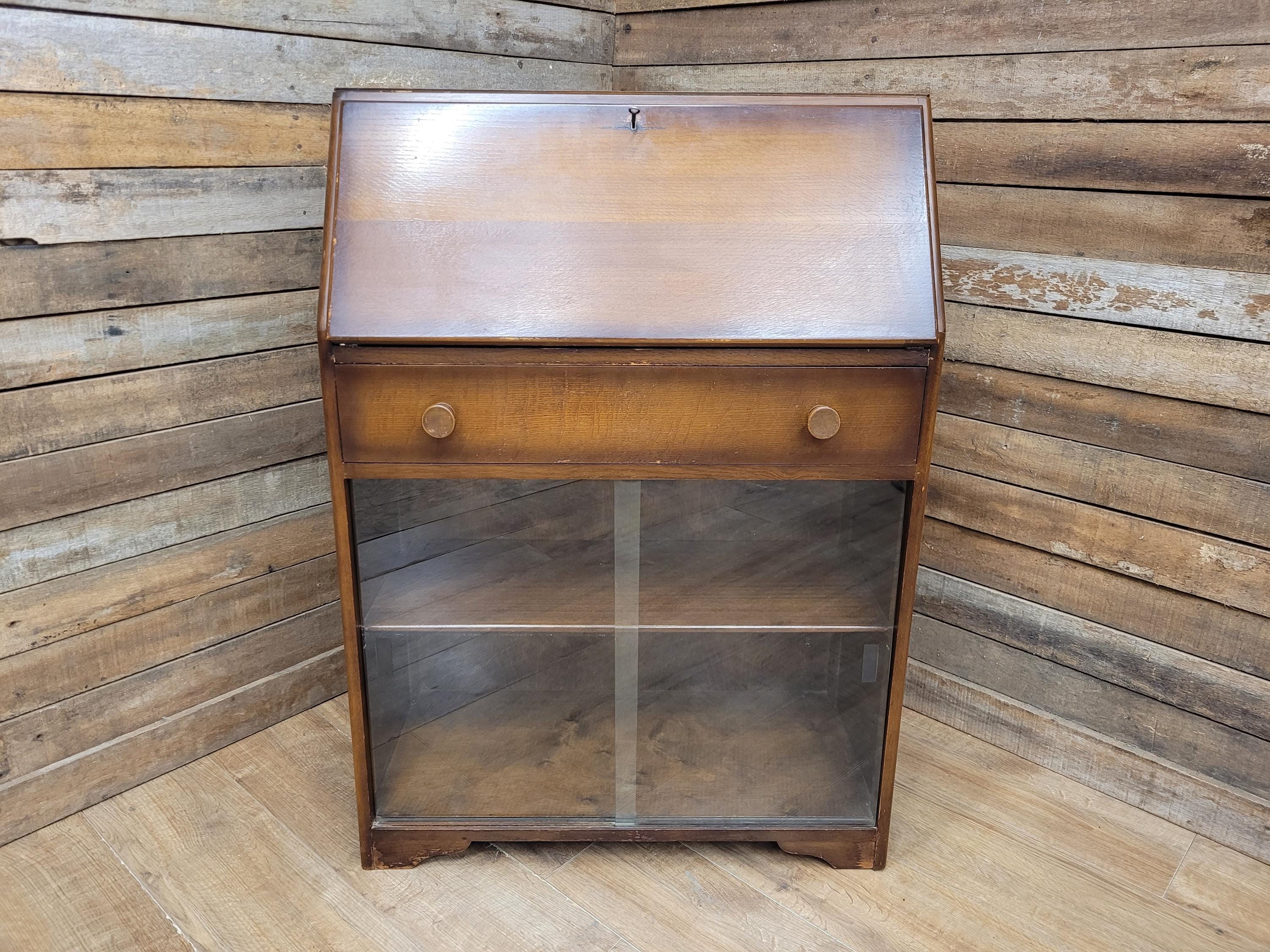 Vintage Jentique Glazed Bureau Desk Pigeon Hole Bookcase Mid Century Bureau