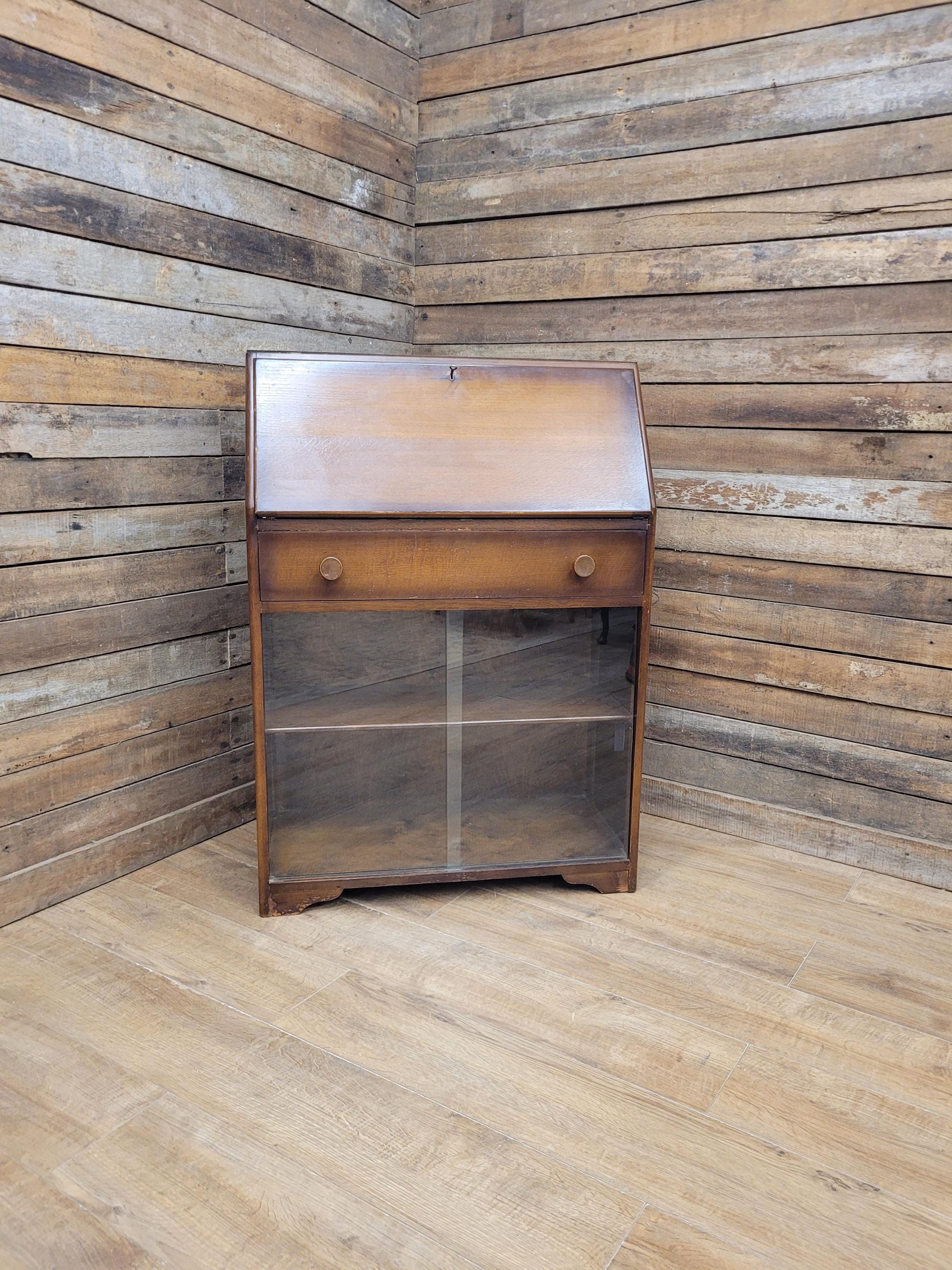 Vintage Jentique Glazed Bureau Desk Pigeon Hole Bookcase Mid Century Bureau