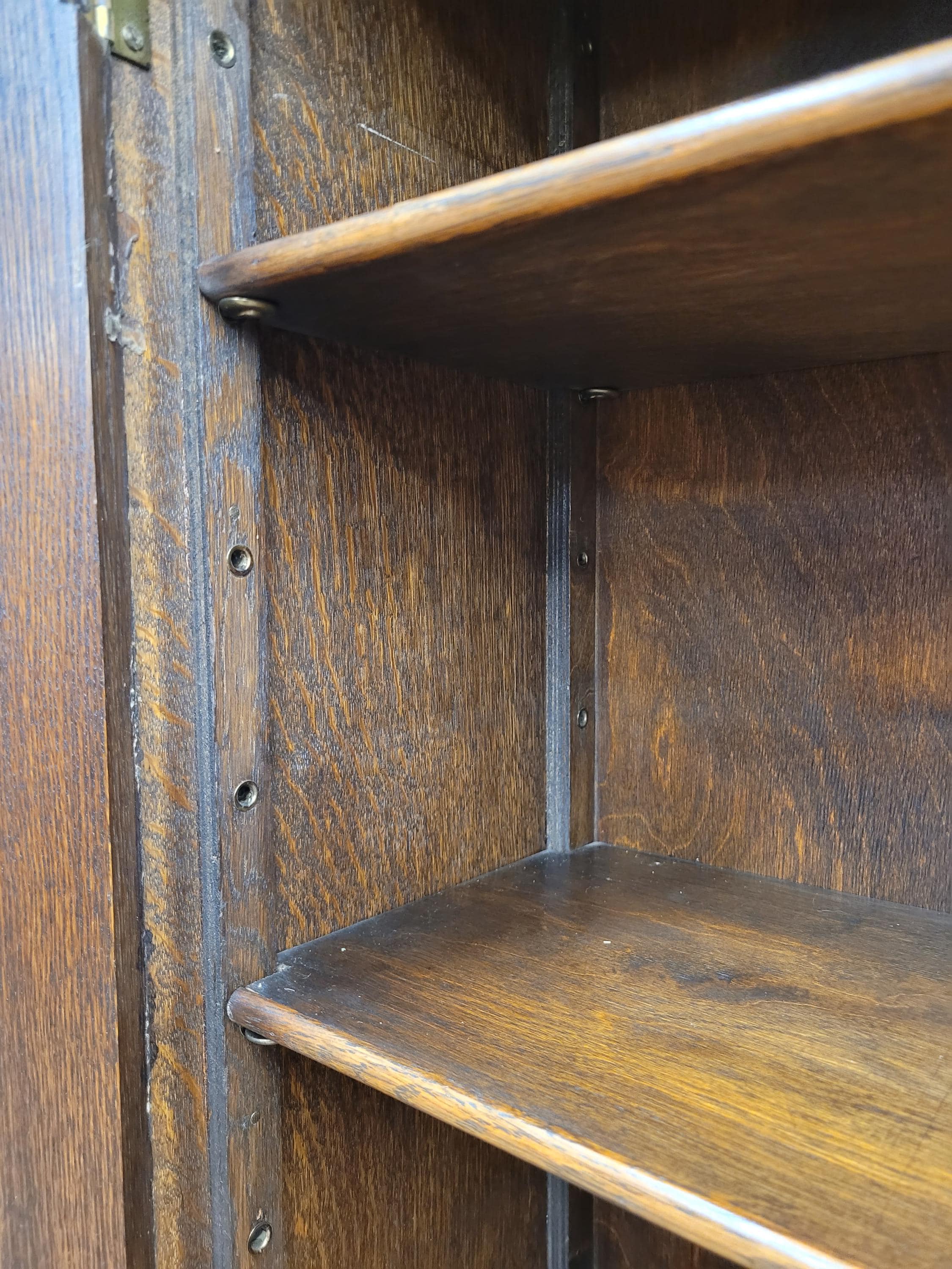 Oak Bookcase Display Cabinet Edwardian Glazed Adjustable Shelves Cupboard