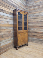 Oak Bookcase Display Cabinet Edwardian Glazed Adjustable Shelves Cupboard
