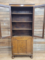 Oak Bookcase Display Cabinet Edwardian Glazed Adjustable Shelves Cupboard
