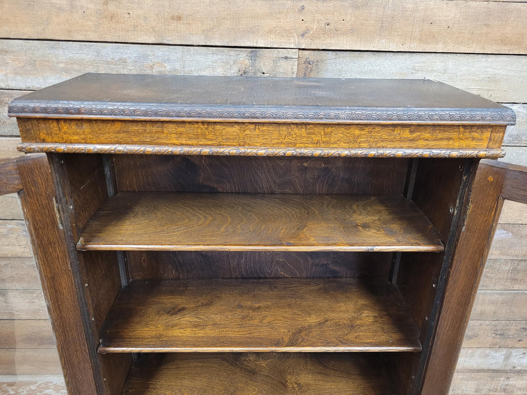 Oak Bookcase Display Cabinet Edwardian Glazed Adjustable Shelves Cupboard