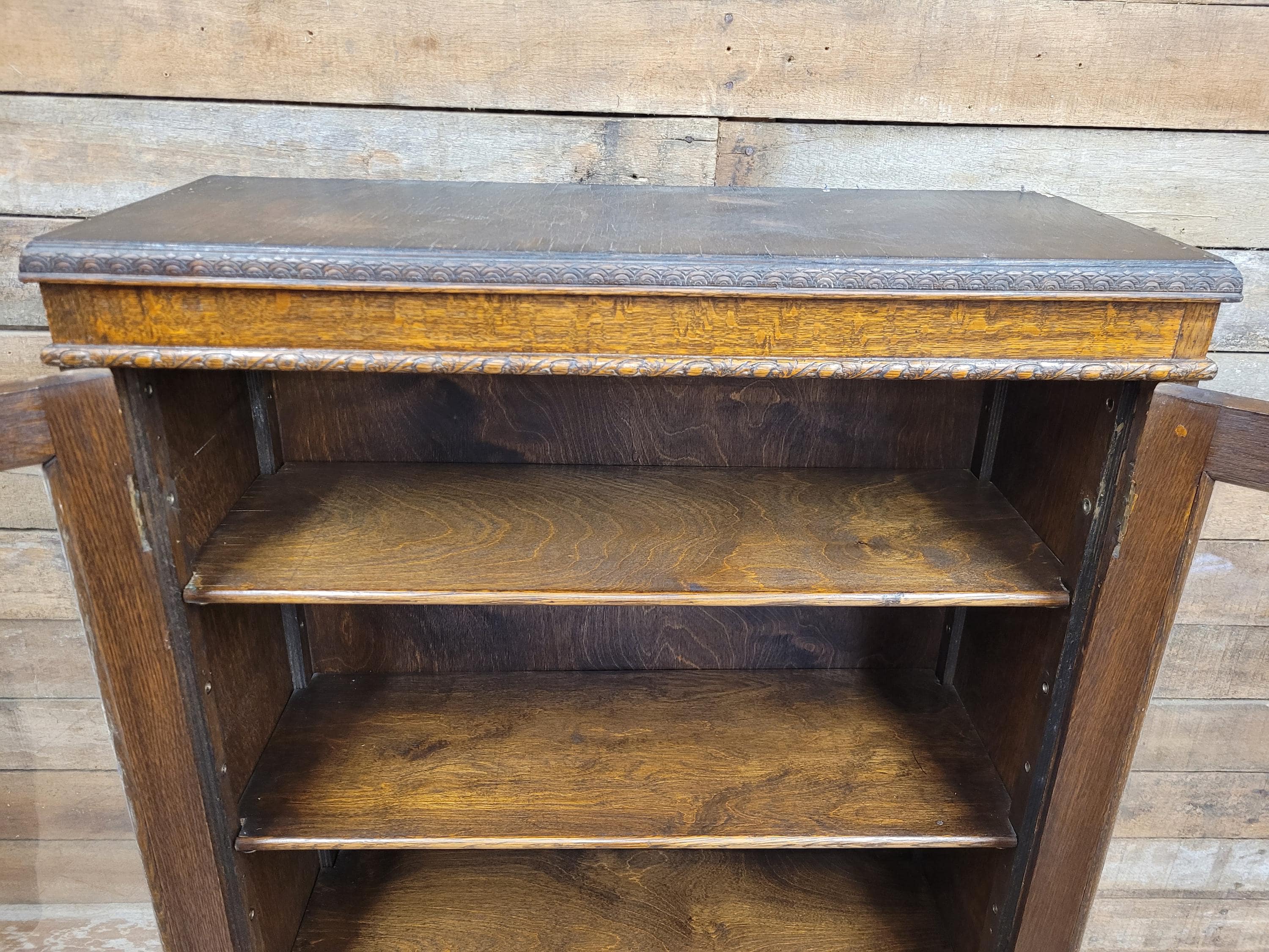 Oak Bookcase Display Cabinet Edwardian Glazed Adjustable Shelves Cupboard