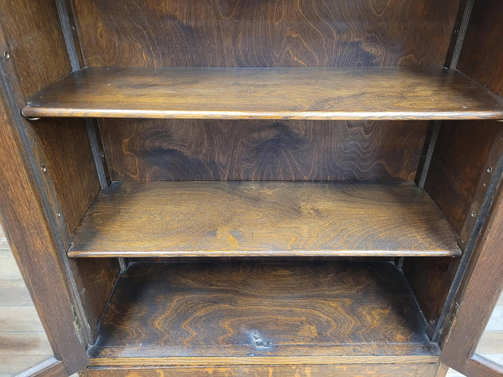 Oak Bookcase Display Cabinet Edwardian Glazed Adjustable Shelves Cupboard