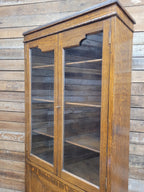 Oak Bookcase Display Cabinet Edwardian Glazed Adjustable Shelves Cupboard