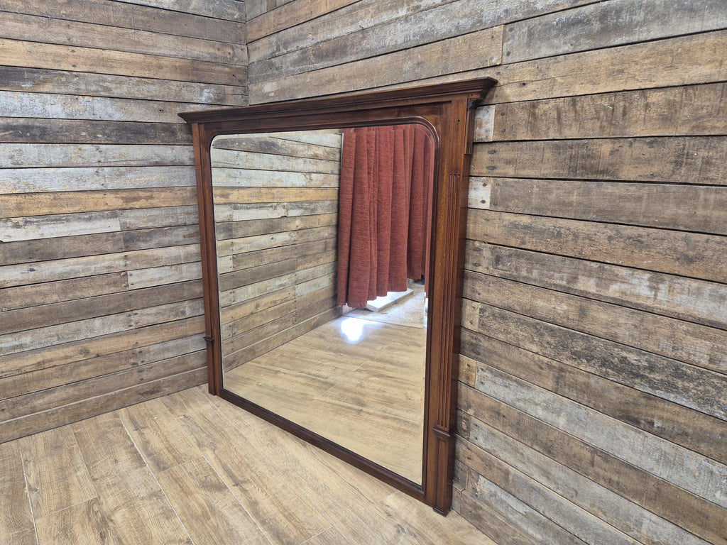 Mahogany Overmantel Mirror Edwardian Fluted Large Wall Hanging
