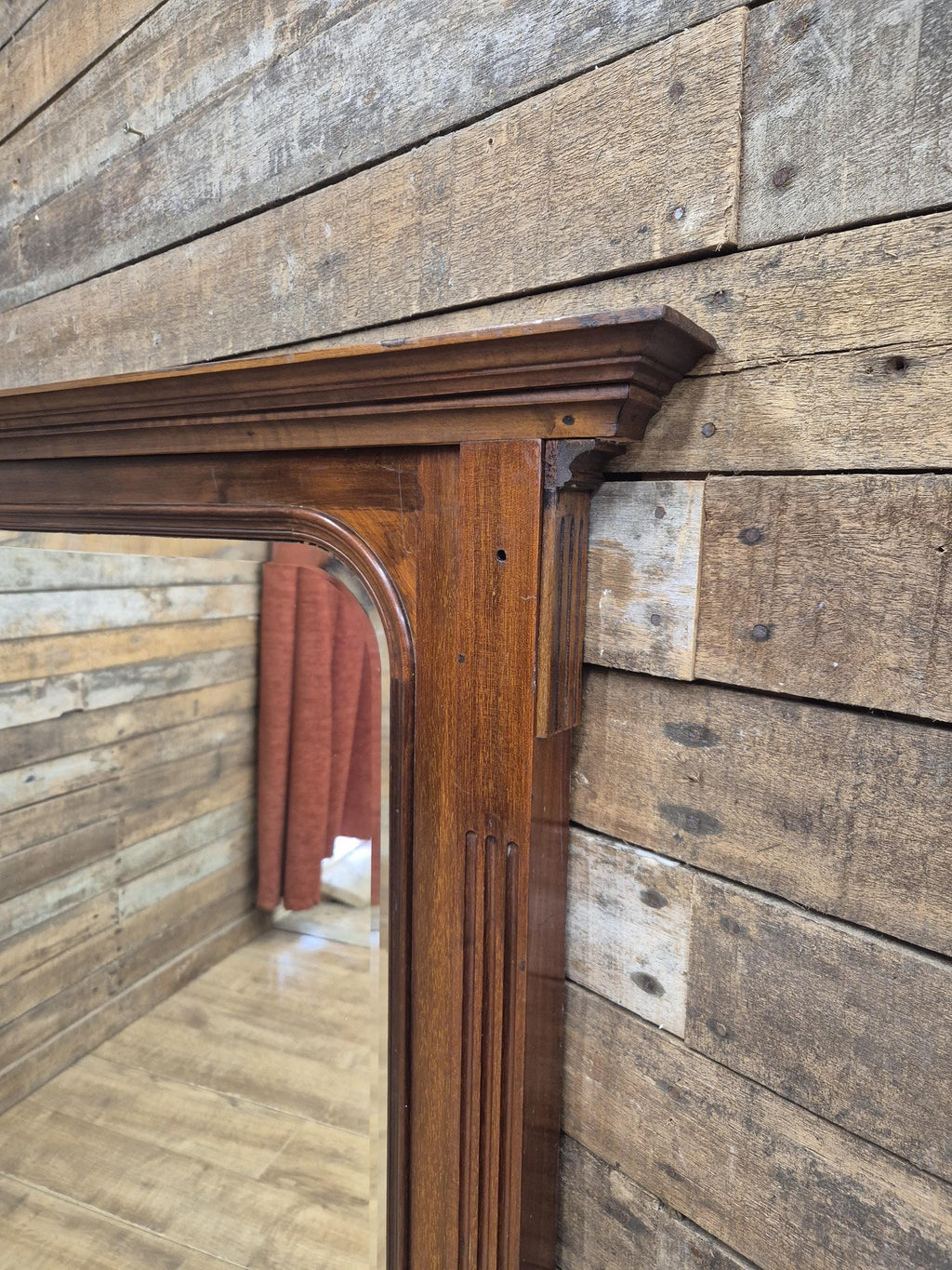 Mahogany Overmantel Mirror Edwardian Fluted Large Wall Hanging