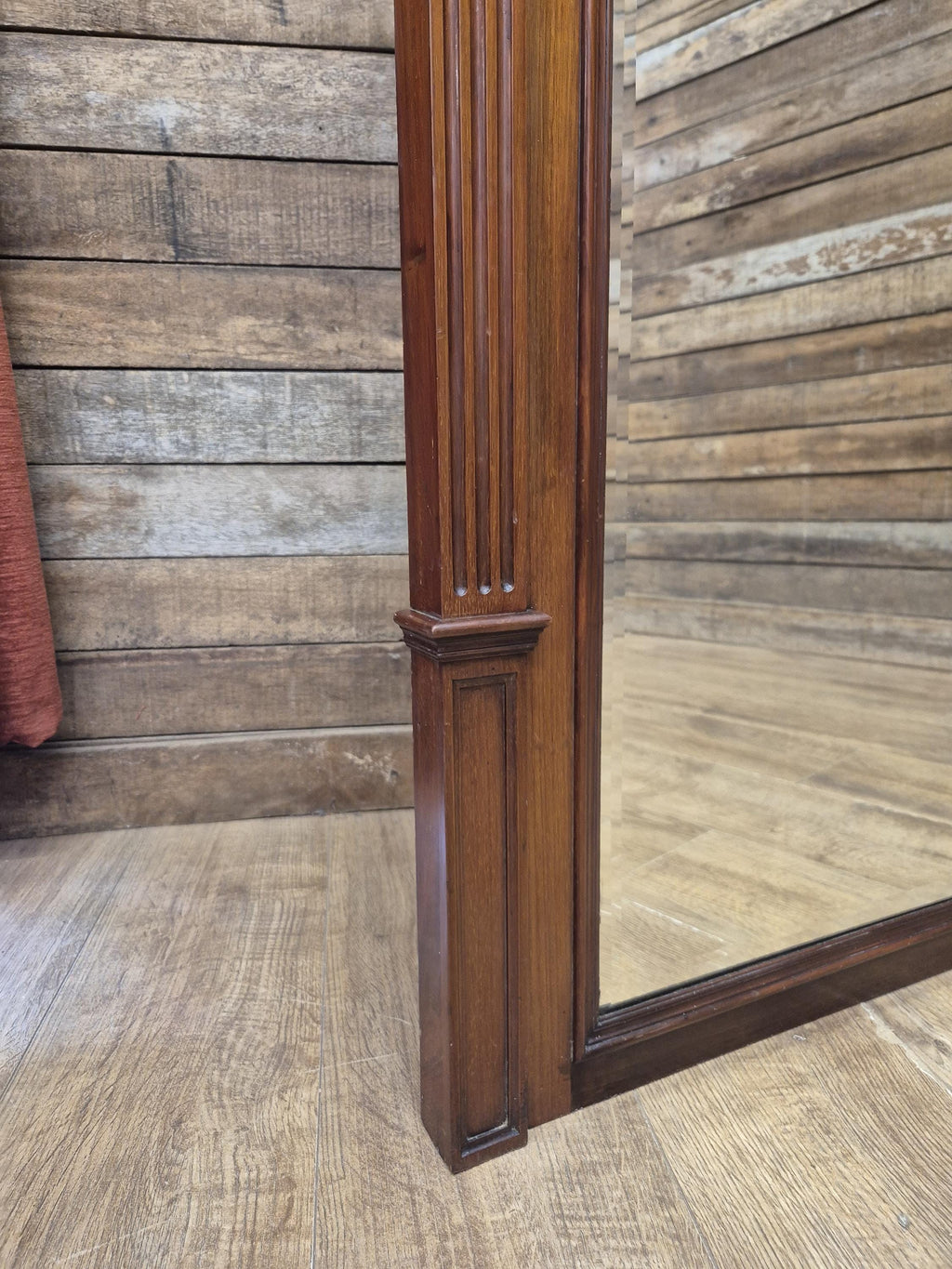 Mahogany Overmantel Mirror Edwardian Fluted Large Wall Hanging