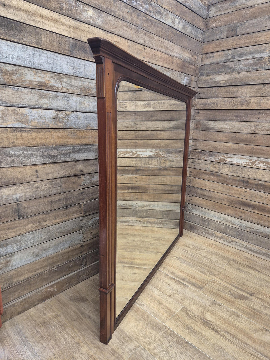Mahogany Overmantel Mirror Edwardian Fluted Large Wall Hanging
