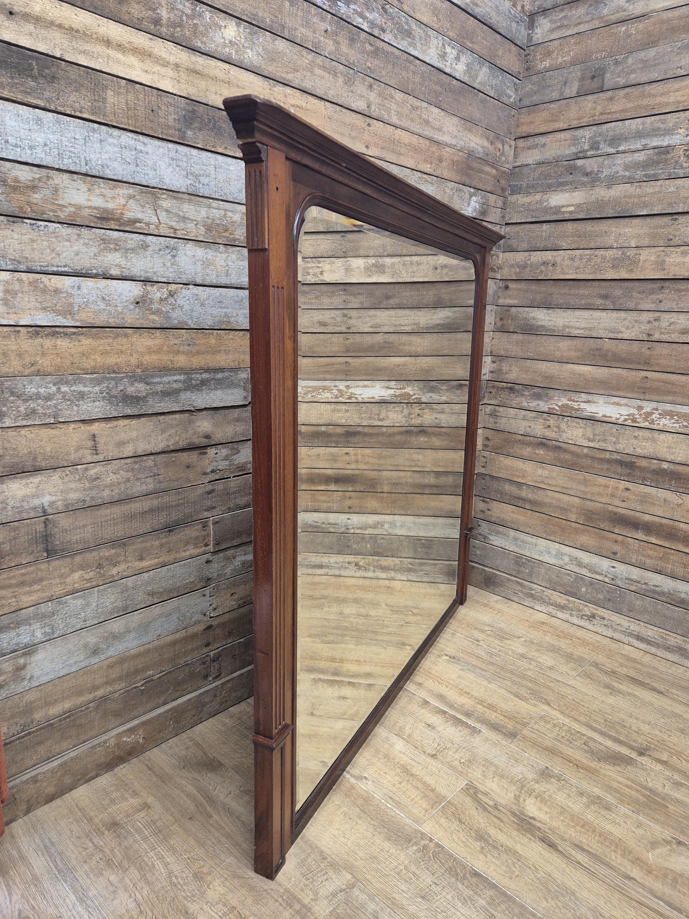 Mahogany Overmantel Mirror Edwardian Fluted Large Wall Hanging