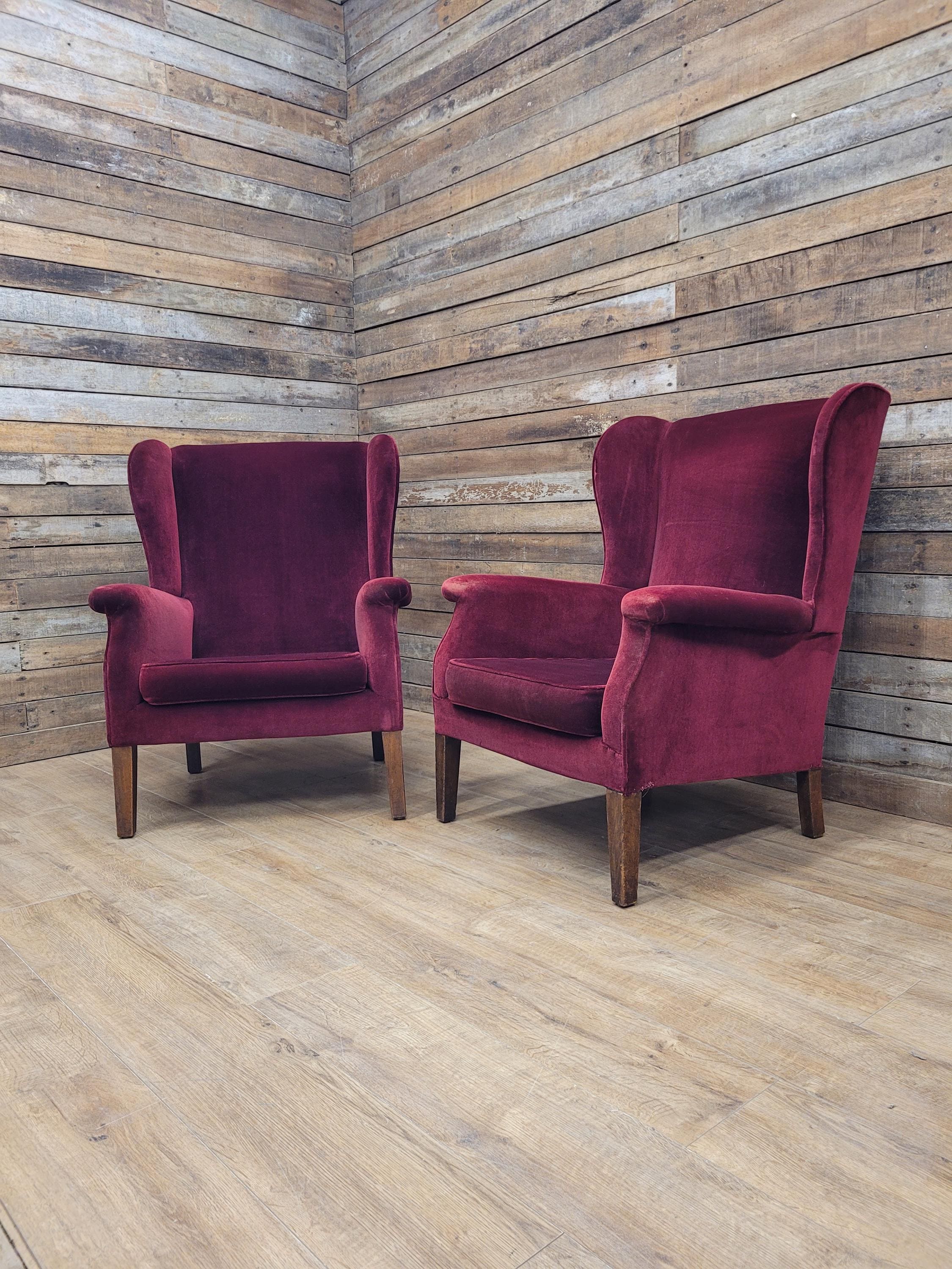 Parker Knoll Armchairs Velvet Wingback Pair PK711 Burgundy - Project