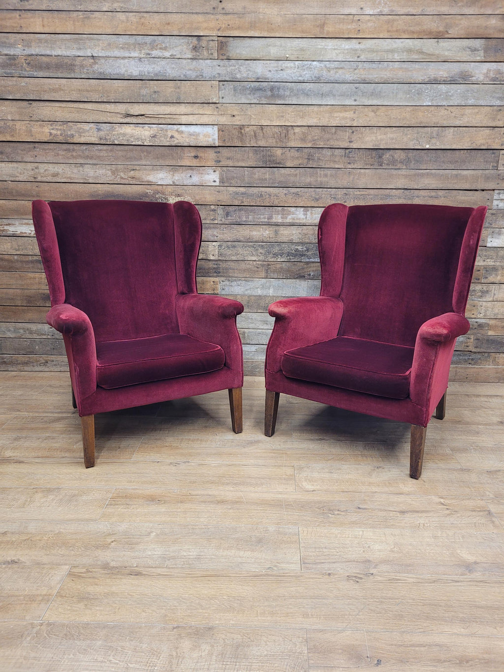 Parker Knoll Armchairs Velvet Wingback Pair PK711 Burgundy - Project
