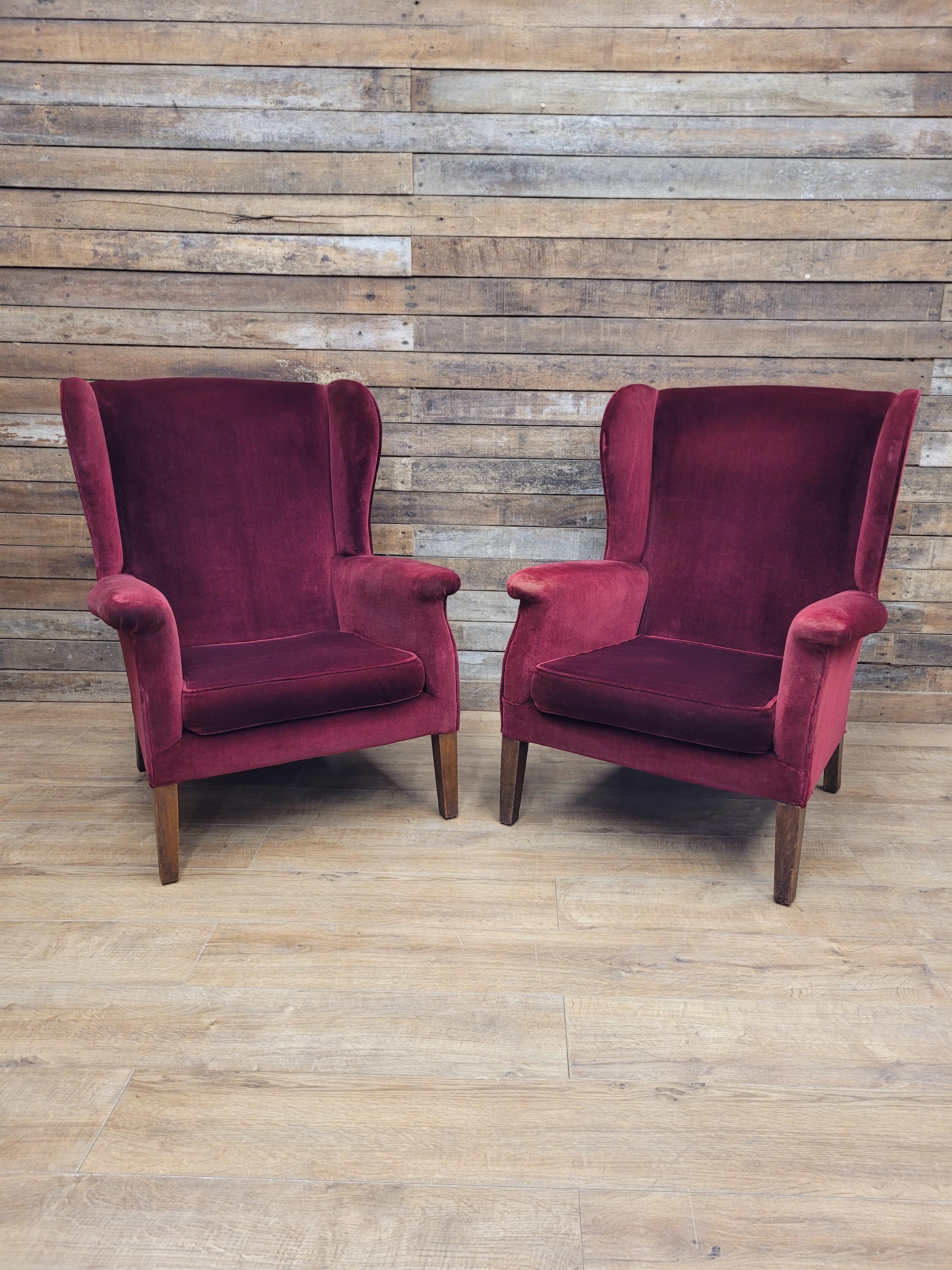 Parker Knoll Armchairs Velvet Wingback Pair PK711 Burgundy - Project