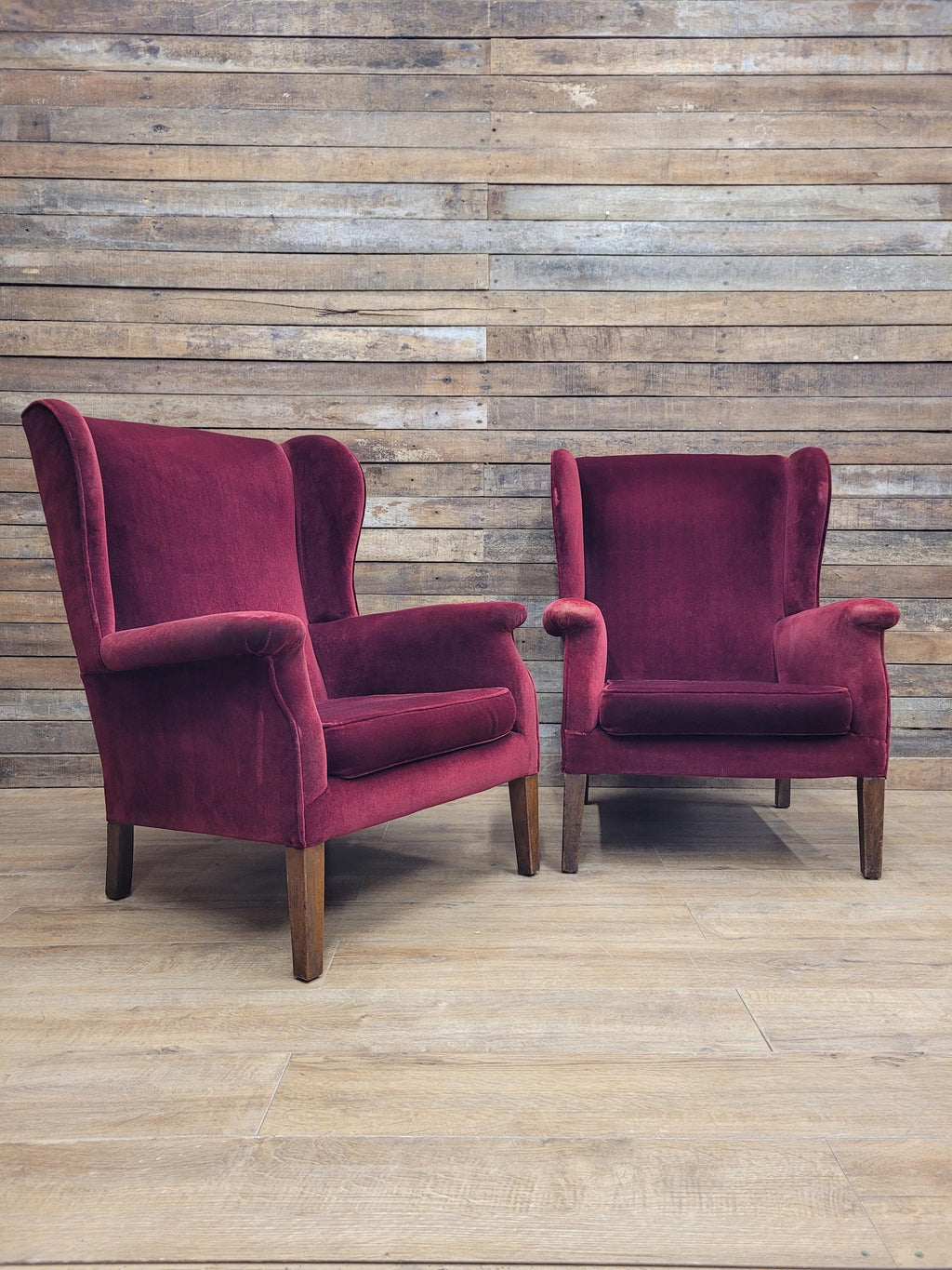 Parker Knoll Armchairs Velvet Wingback Pair PK711 Burgundy - Project