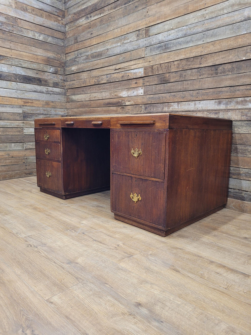 Partner Pedestal Desk Mahogany Edwardian Leather Top Twin Pedestal
