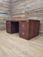 Partner Pedestal Desk Mahogany Edwardian Leather Top Twin Pedestal