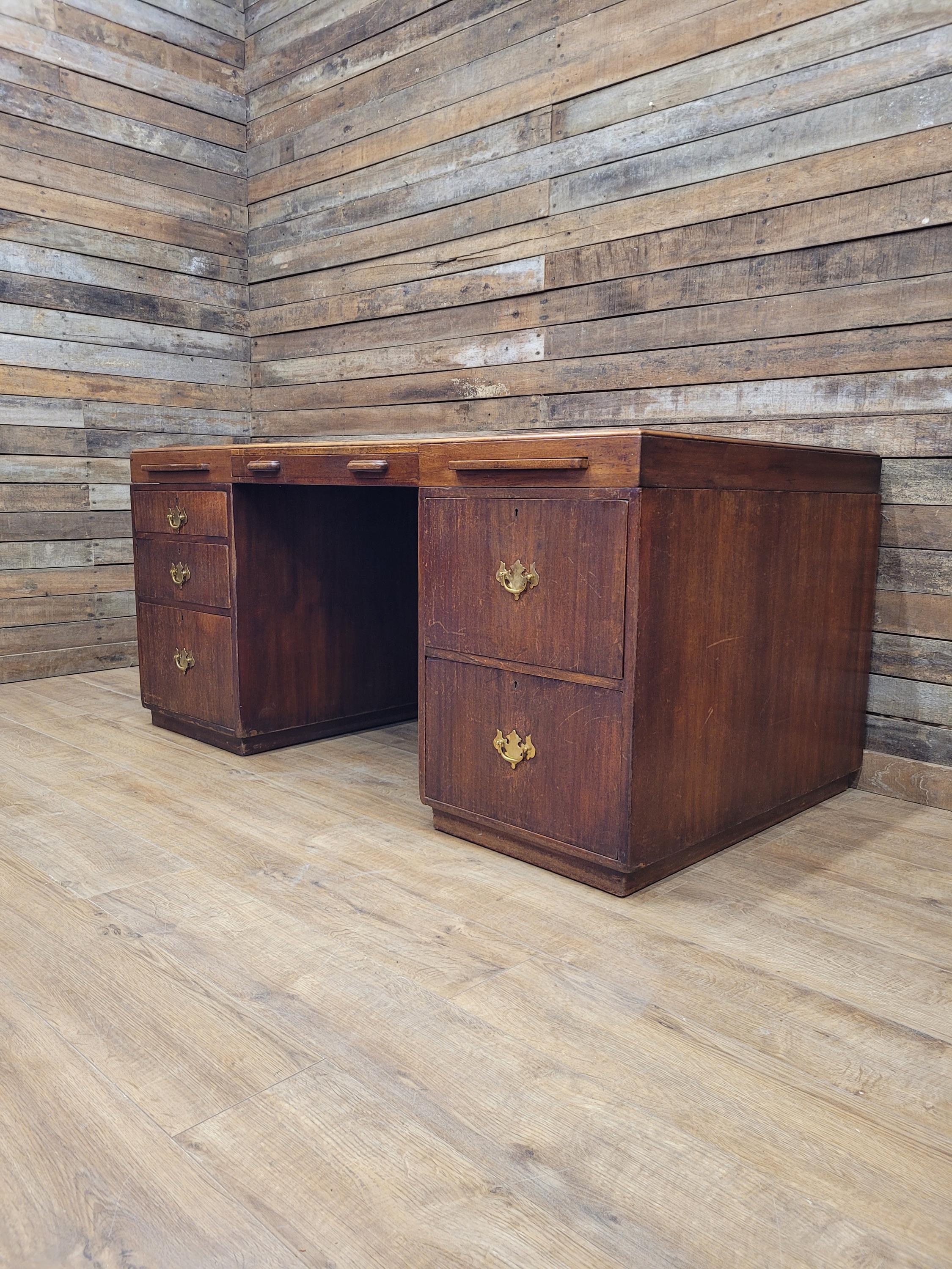Partner Pedestal Desk Mahogany Edwardian Leather Top Twin Pedestal