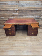 Partner Pedestal Desk Mahogany Edwardian Leather Top Twin Pedestal