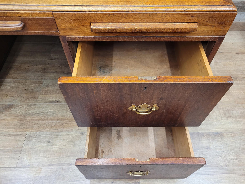 Partner Pedestal Desk Mahogany Edwardian Leather Top Twin Pedestal